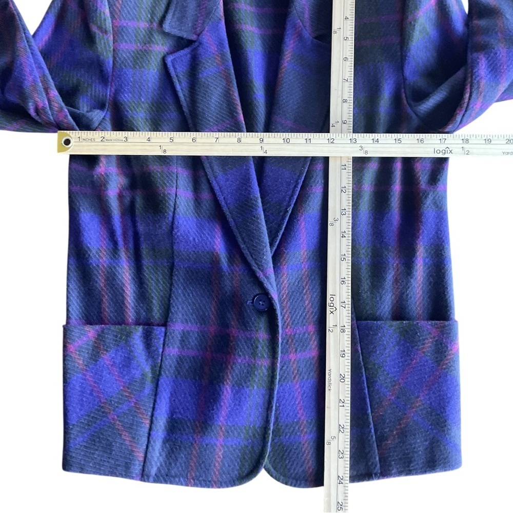 Vintage JG Petite Plaid Blazer Purple Blue Made USA Womens - Picture 5 of 5